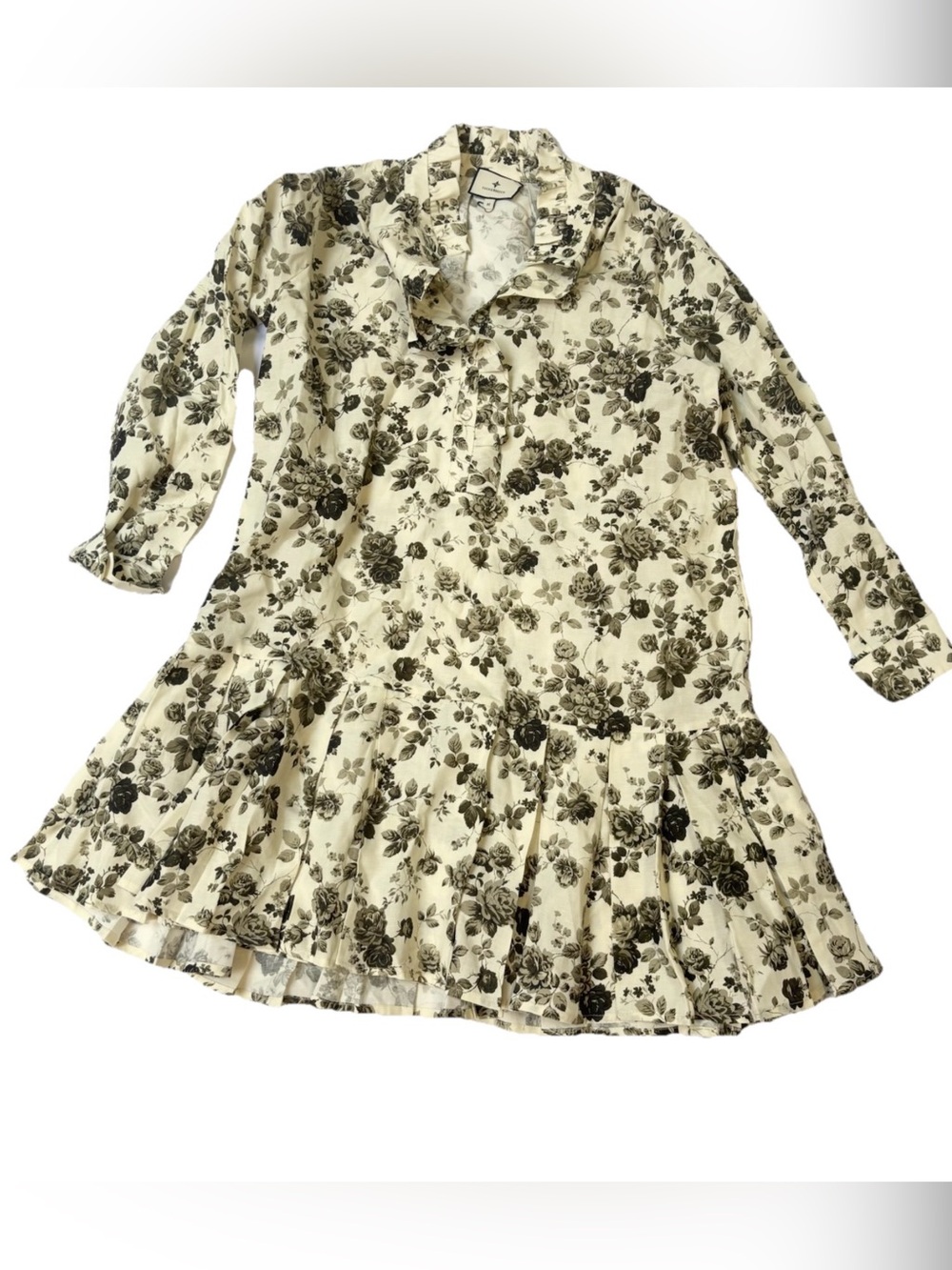 Tuckernuck White and Black Floral Long-Sleeve Ruffle-Hem Mini Dress - Picture 3 of 9
